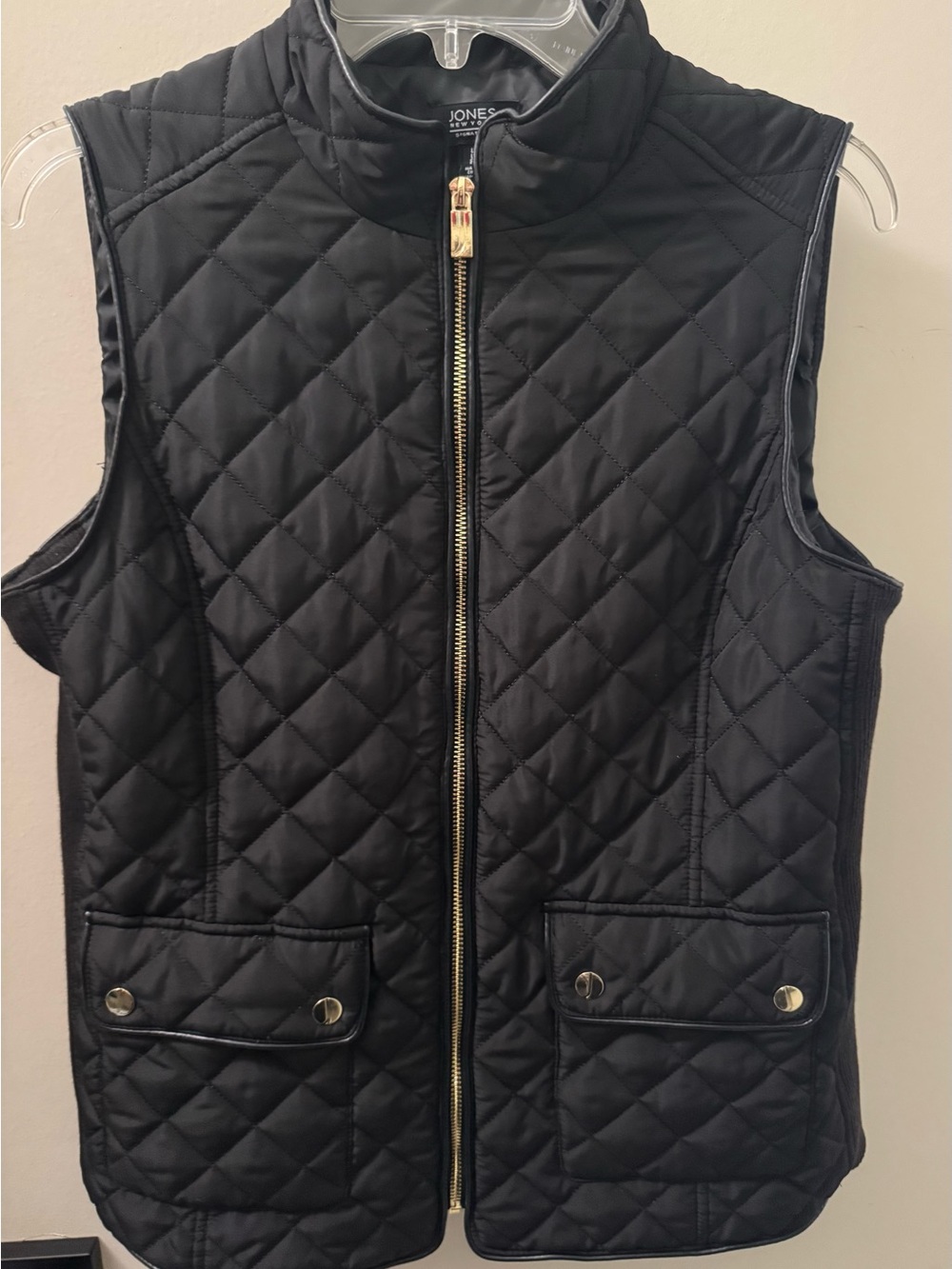 Jones New York Black Quilted Vest with Gold Hardware